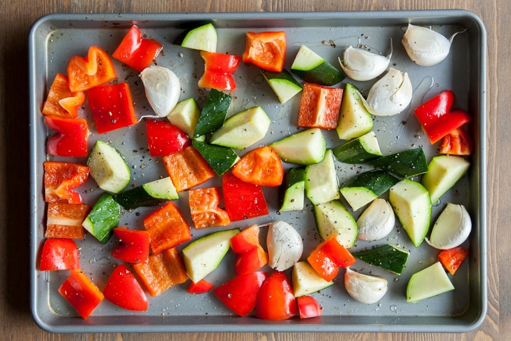 Prepared vegetables ready to roast