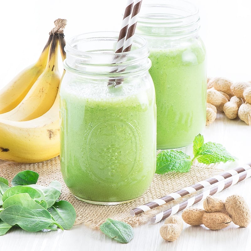 Banana, Peanut Butter and Mint Green Smoothie by Charlotte's Lively Kitchen