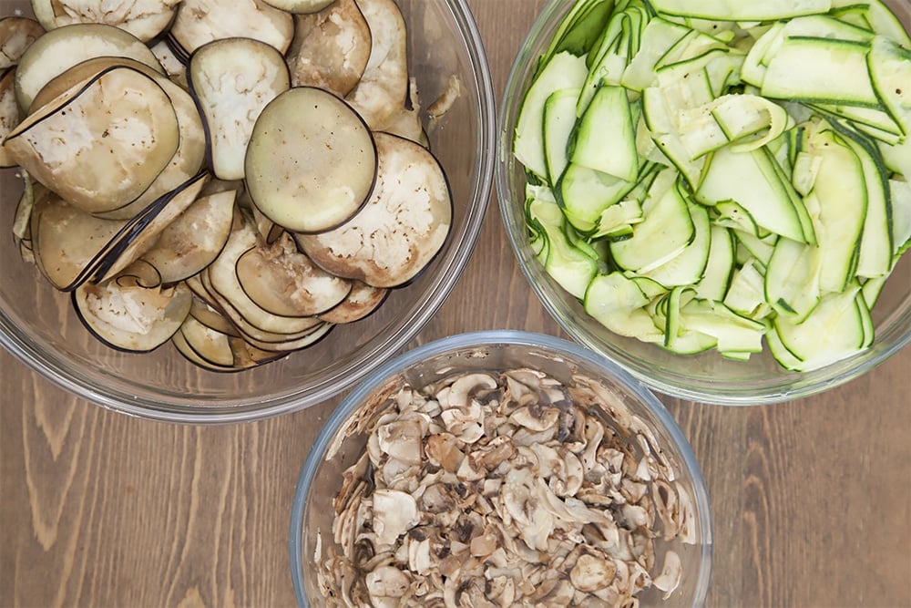Cooked vegetables, ready to layer into the pie