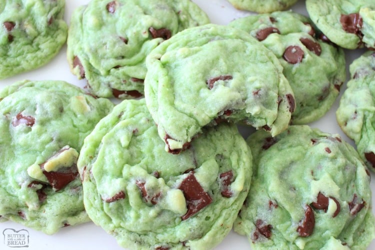 Mint Chocolate Pudding Cookies by butter with a side of bread