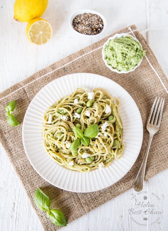 Spaghetti with Pea Pesto by Fuss Free Flavours