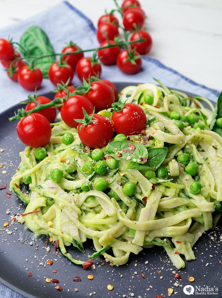 avocado courgette spaghetti by Nadia's Healthy Kitchen