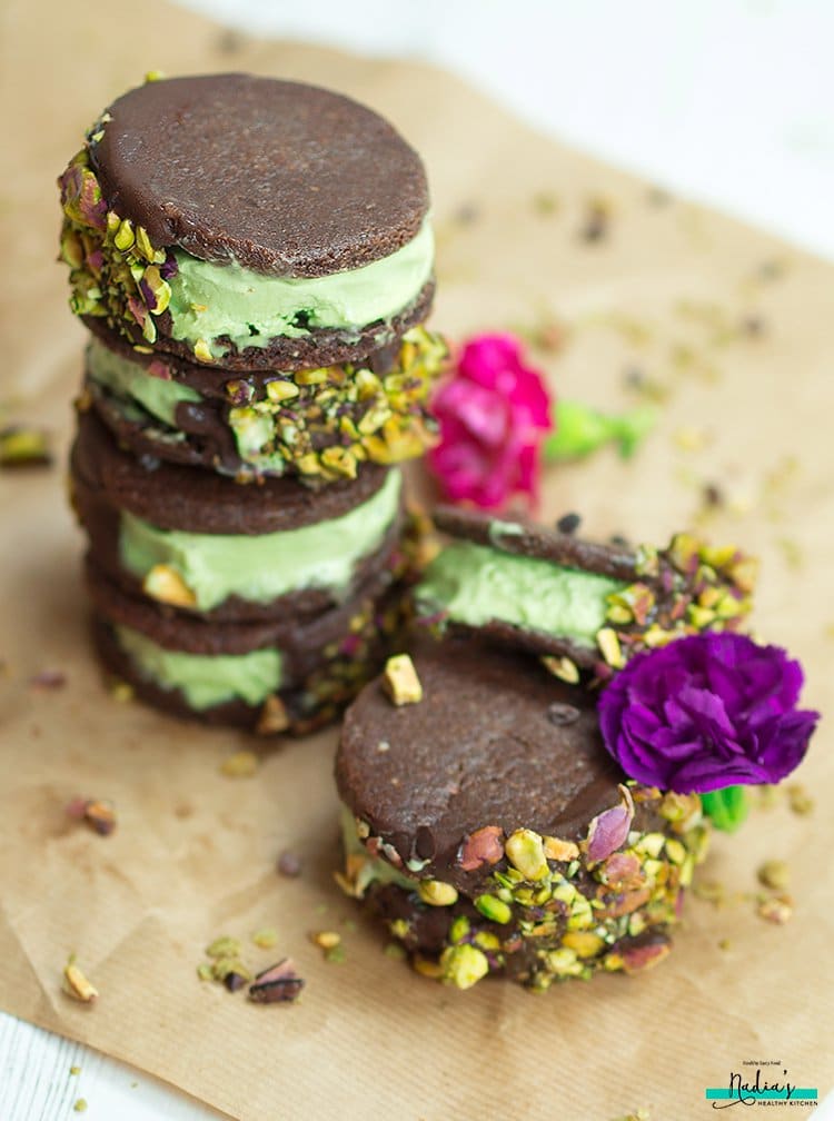 chocolate matcha ice cream sandwiches by Nadia's Healthy Kitchen