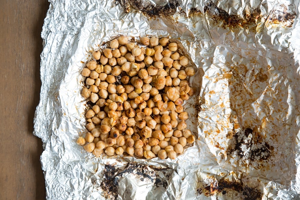Cooked BBQ chickpeas, shown in their foil package