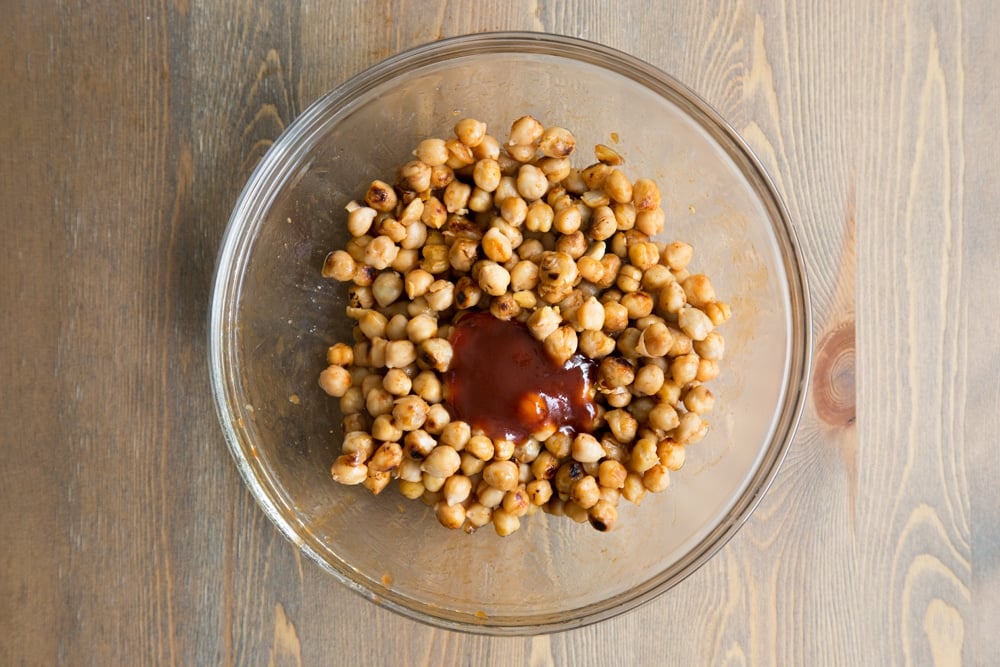 Another 2tbsp of BBQ sauce is added to the chickpeas