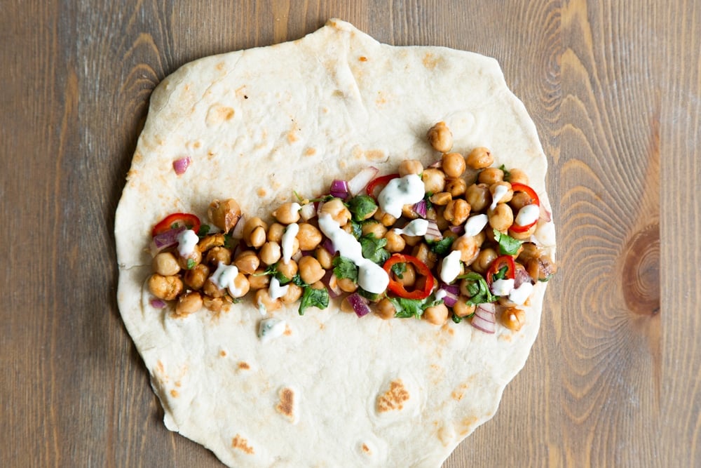 Drizzle some of your dressing onto the tortilla wrap