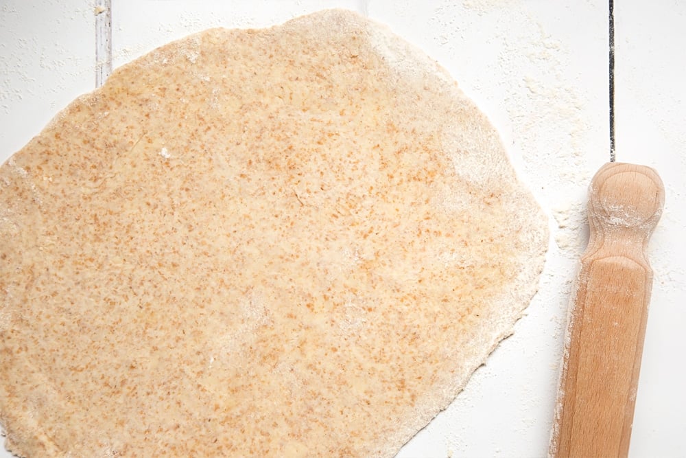Rolling out the dough for the gruyère and chive crackers