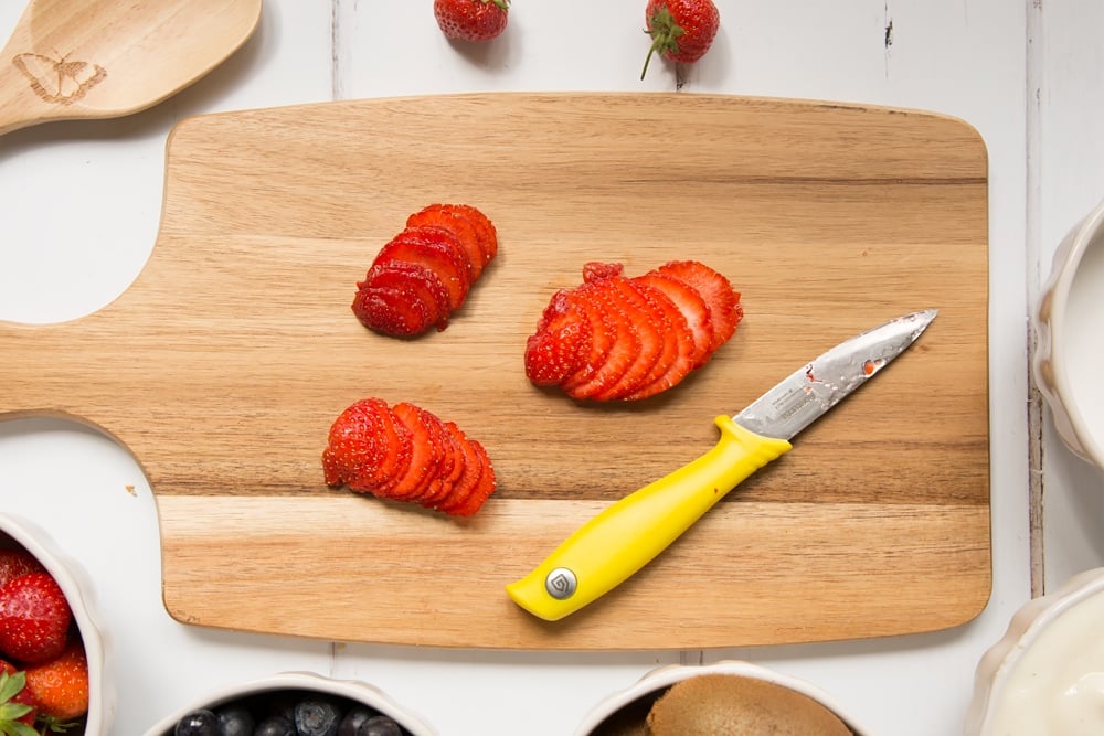 Thinly slice your strawberries