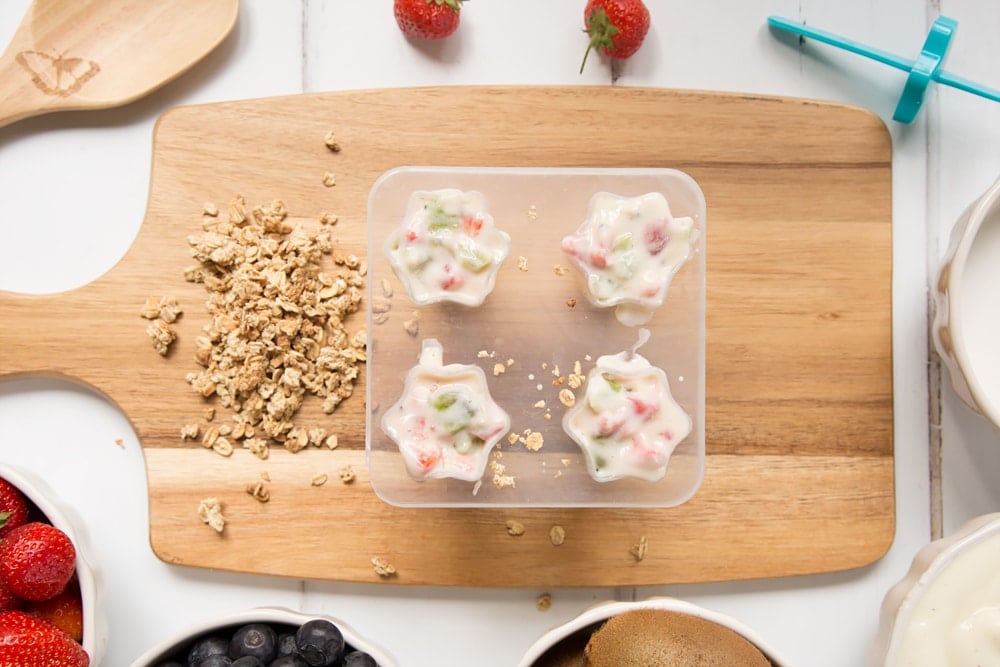 Your yogurt lollies are now ready to have the lolly stick added, before being frozen