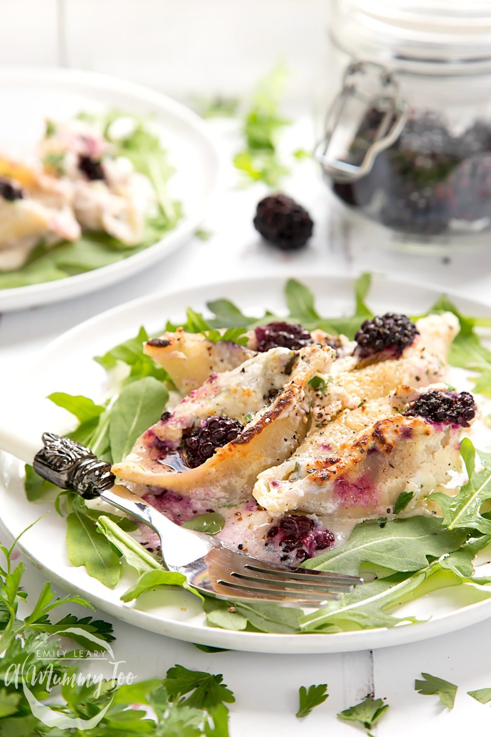 These giant pasta shells are stuffed with a ricotta and blackberry mix for a deliciously different pasta dish!