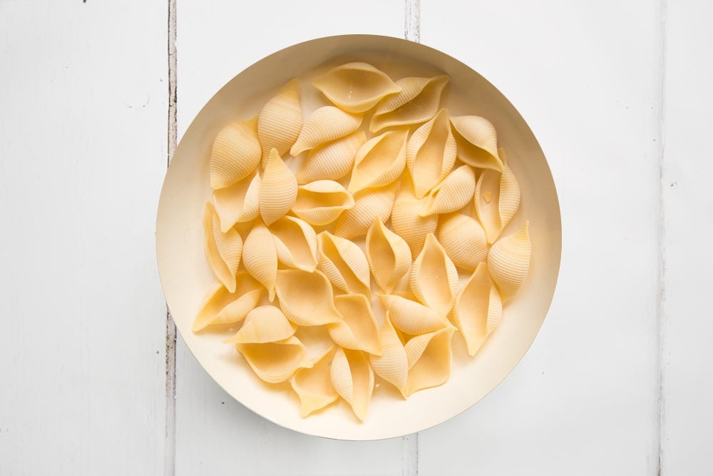 Parboiled giant pasta shells, ready to be filled with the ricotta and blackberry filling