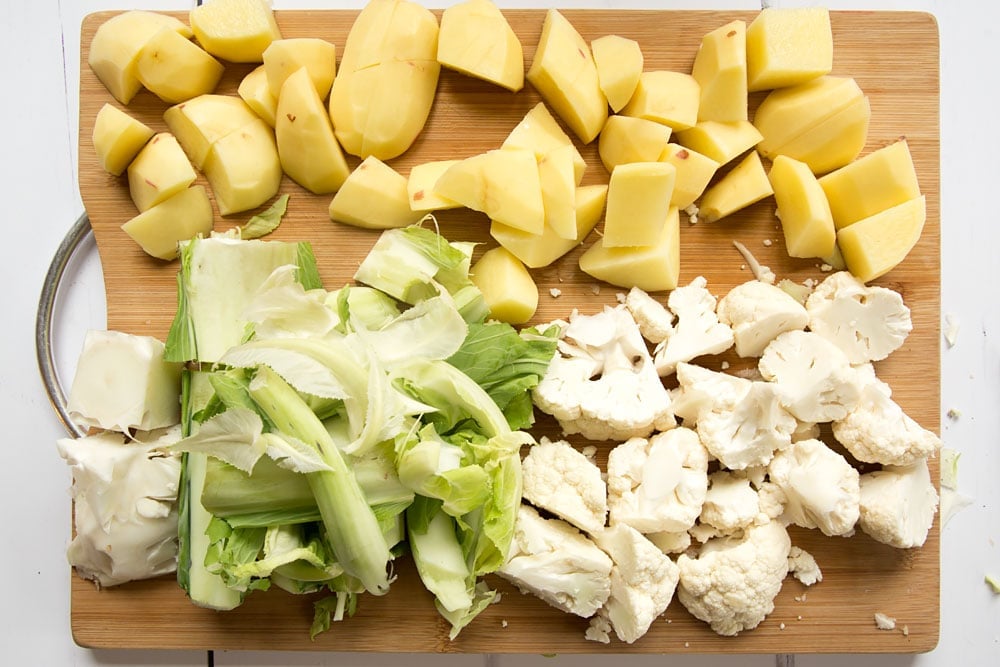 Ingredients for the potato and cauliflower root mash