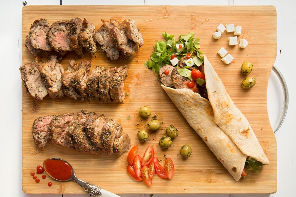 Finally, the flatbread is folded to finish your herb crusted Welsh Lamb in a quick coriander flatbread wrap