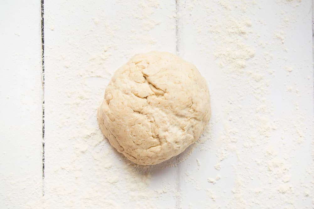 The coriander flatbread dough, shown rolled into a ball