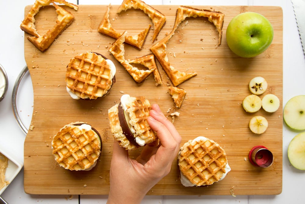 The finished waffle apple burgers!