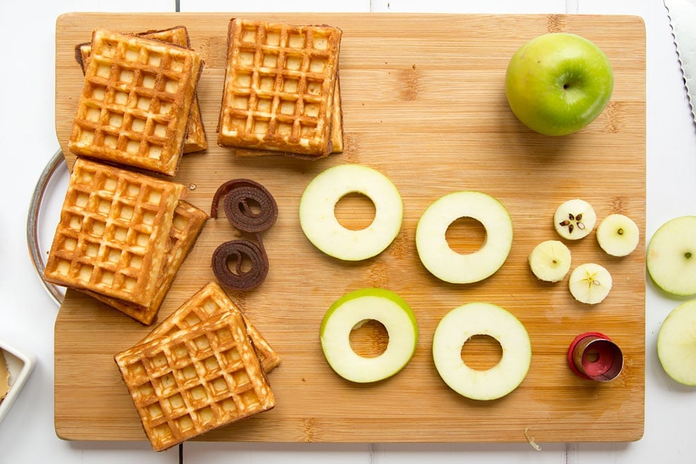 Preparing the ingredients for the waffle apple burgers