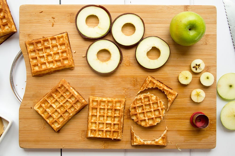 Circles of waffle are used for the burger 'buns' in this waffle apple burgers recipe