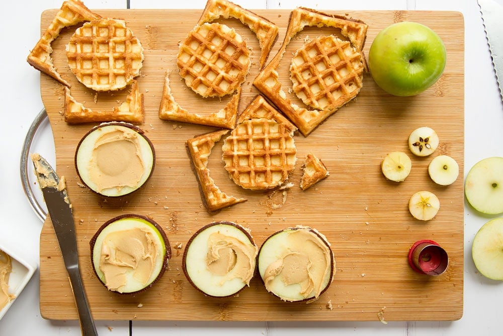 Cutting out waffles for the top burger 'bun'