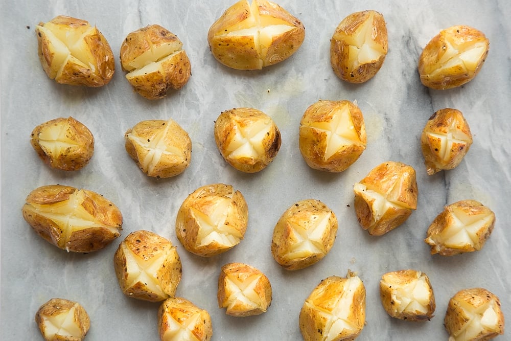 Cut a cross into the mini baked potatoes so you can add the Primula filling