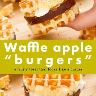 These waffle apple burgers make for a wonderfully fun gluten free dessert! Made with Schar waffles, sliced apple, fruit leather, peanut butter and Greek yogurt #recipe #glutenfree #dessert