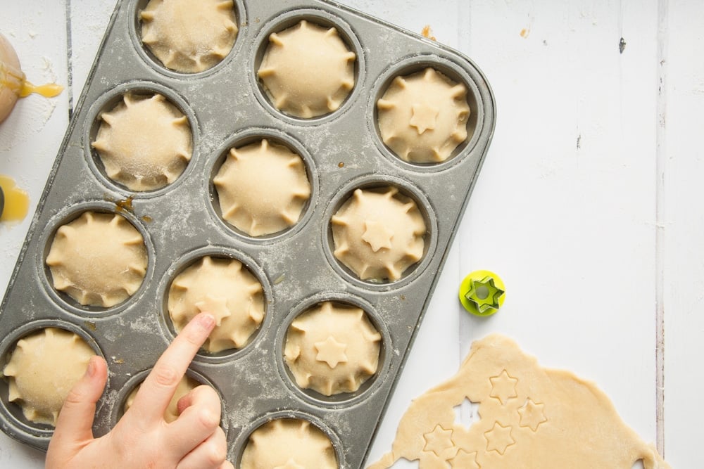 Decorate the salted caramel mince pies with pastry decorations, like these small stars