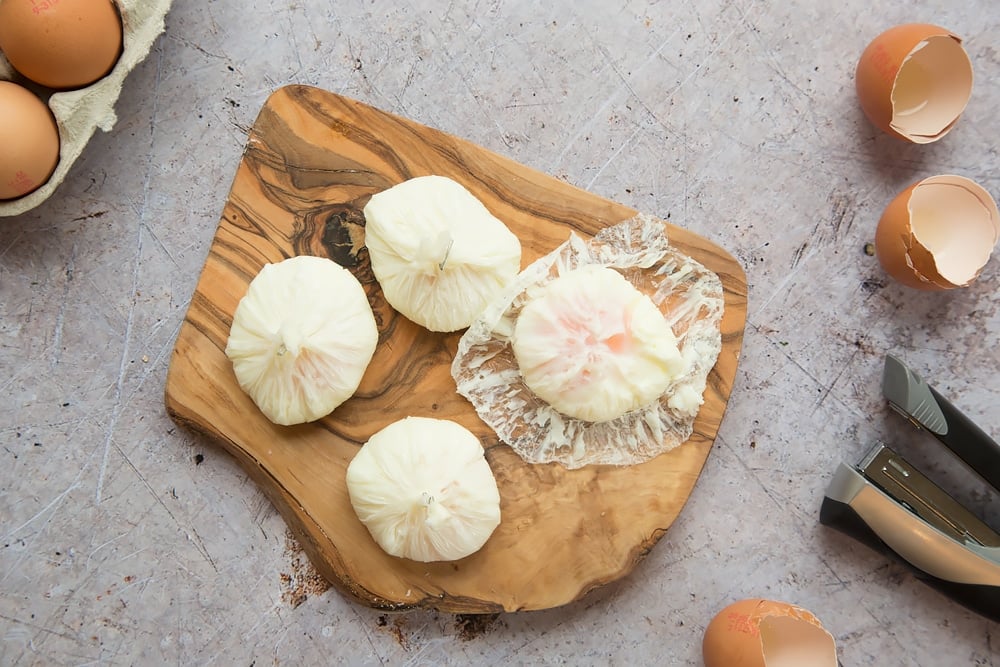 Poached eggs ready to be added to the dish