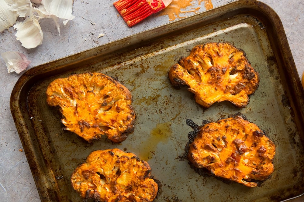 Freshly baked cauliflower steaks