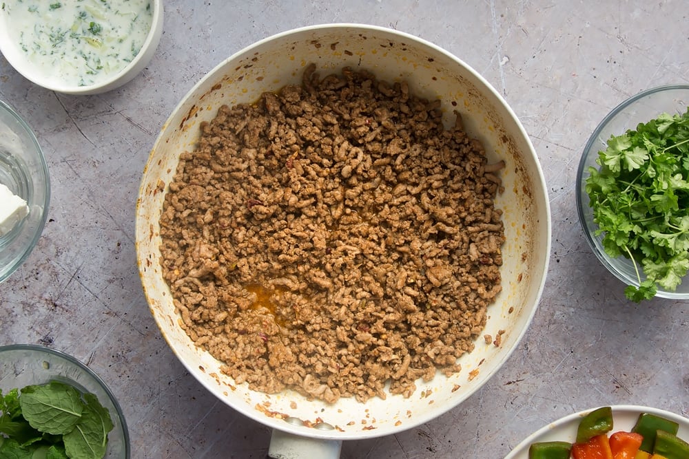 Cook the lamb mince until it is browned