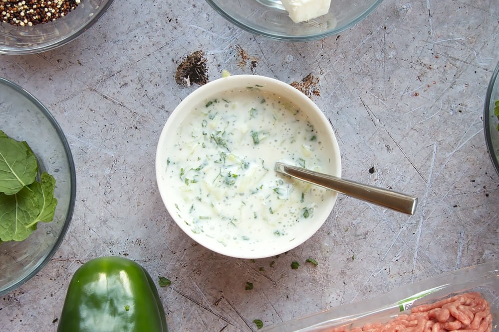 The finished tzatziki - ready to accompany the aromatic lamb and warm grain salad