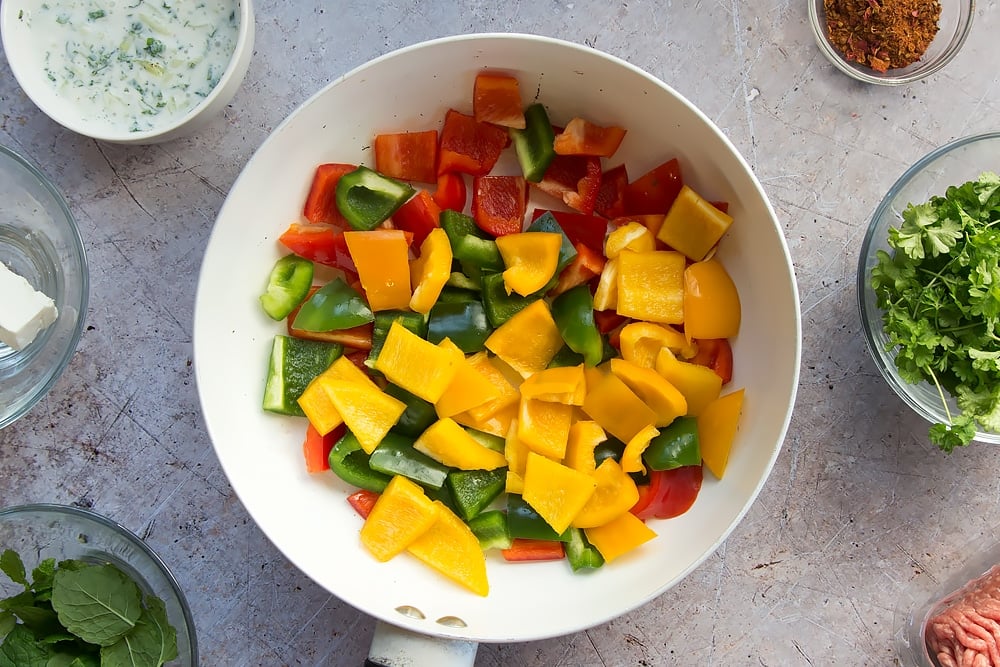 Peppers are fried with salt and olive oil