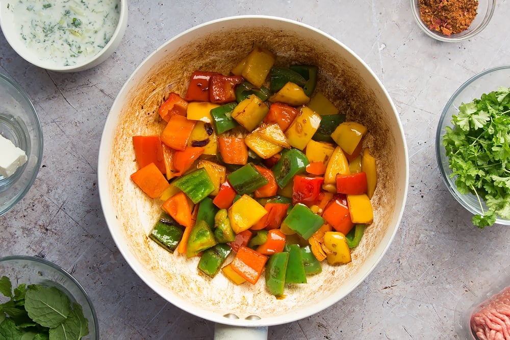 Preparing vegetables for the aromatic lamb and warm grain salad