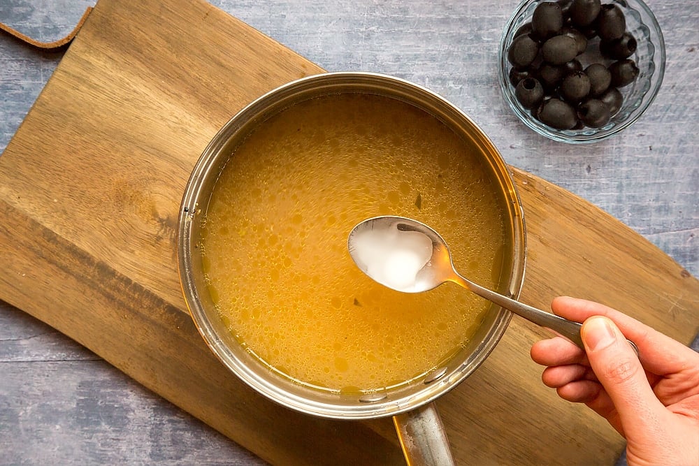 Mixing the roast chicken gravy