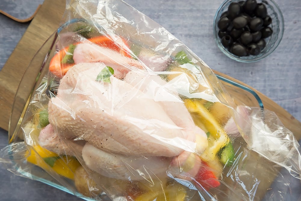 Add your whole chicken to the bag and seal according to the instructions