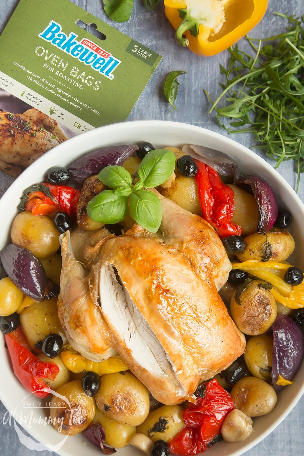 Healthier roast chicken, made using bakewell oven bags