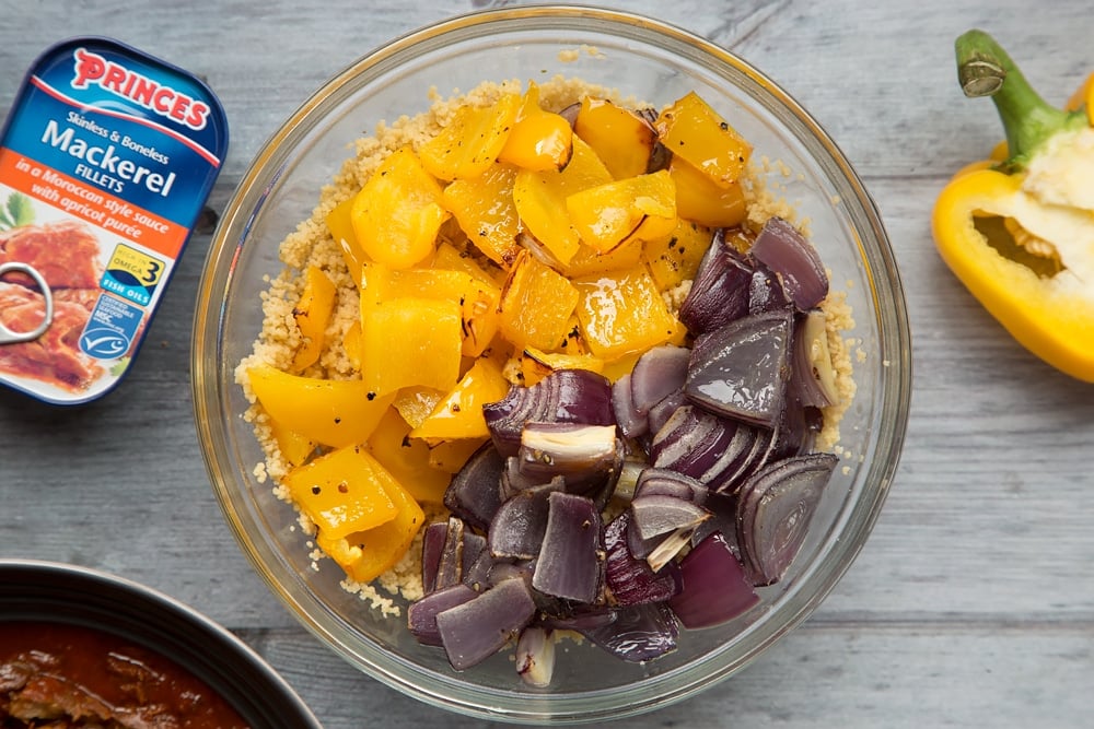 Couscous topped with roasted vegetables 