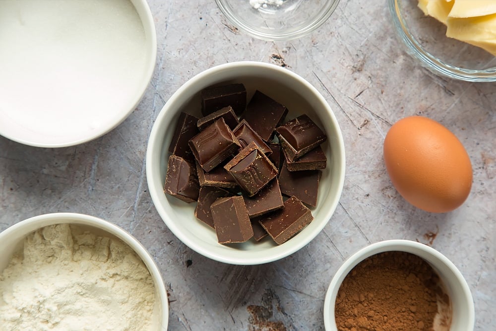 The first step in the recipe is to melt the dark chocolate