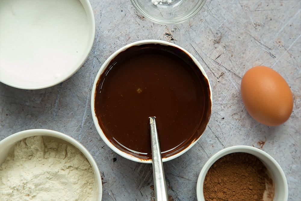 An in-progress photo of the strawberry hot chocolate pudding 