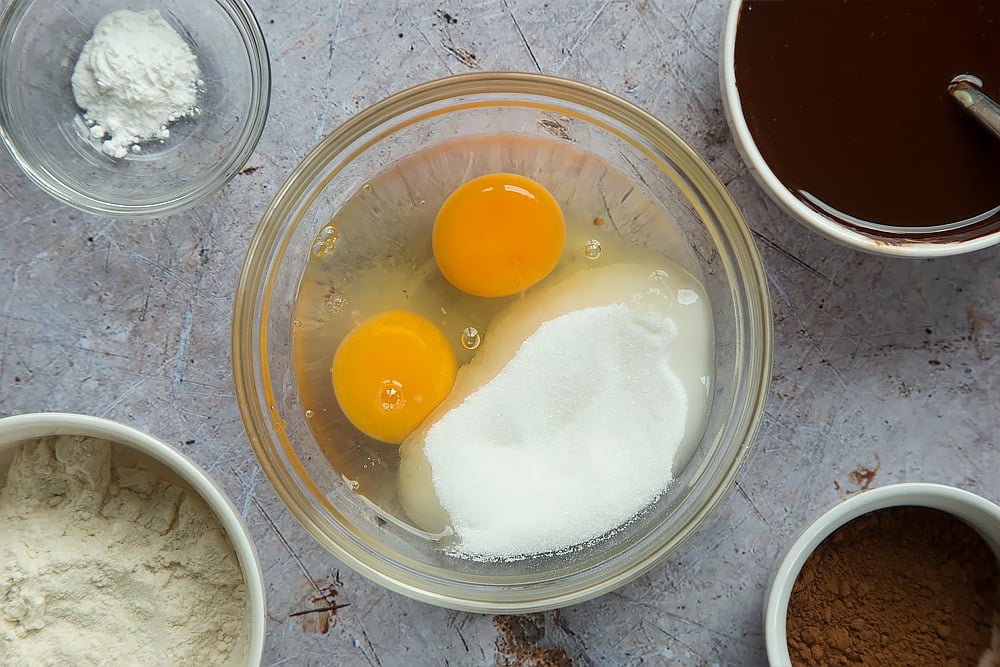 Eggs and sugar are whisked together