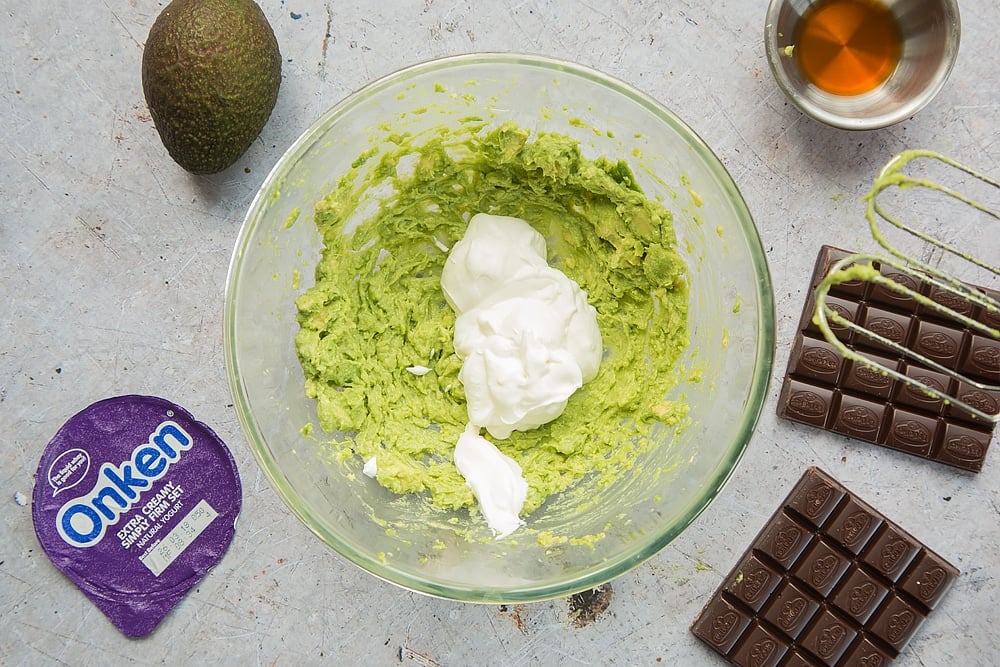 Onken extra creamy yogurt is added to the avocado