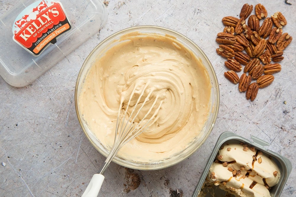 Ice cream mixed with flour, ready to create an ice cream loaf