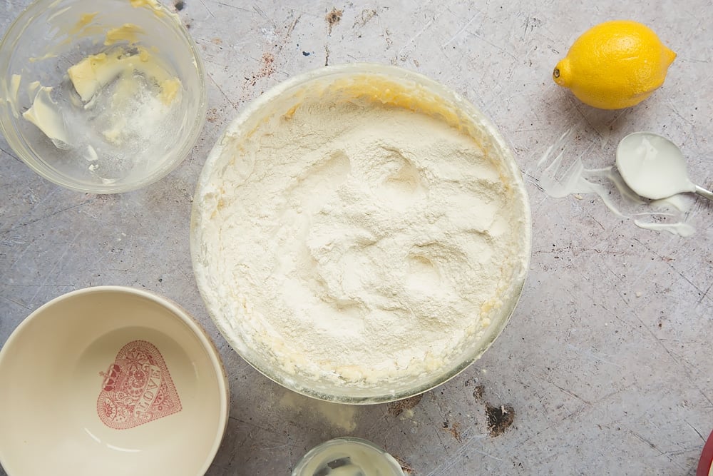 Mix in the flour to the sponge mix