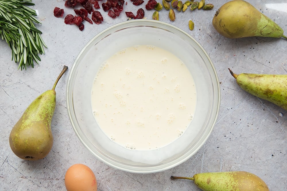 The mixture is shown here alongside pears and rosemary