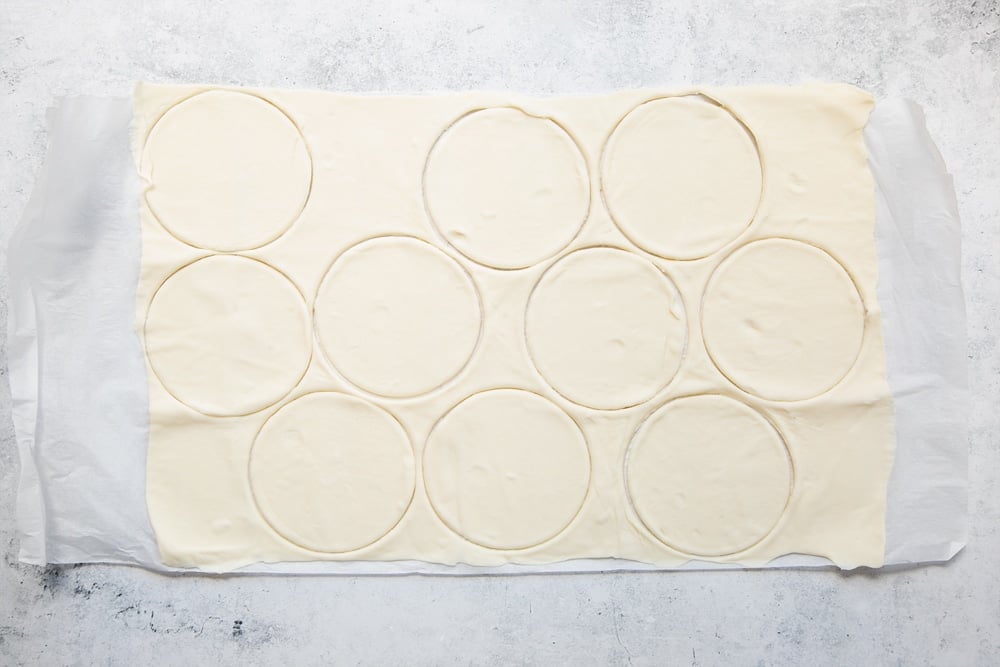 Cutting out the mini pie cases from pastry