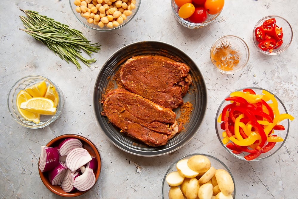 Lamb steaks seasoned with ras el hanout 