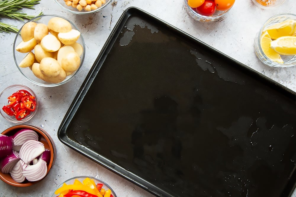 An oiled sheet pan