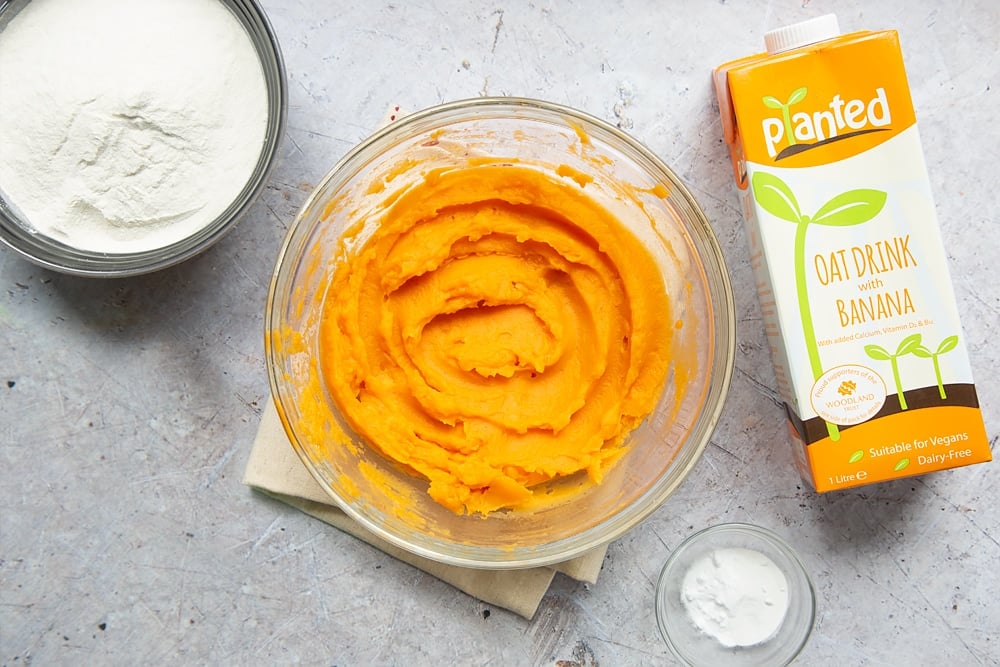 Mashed sweet potato in a bowl