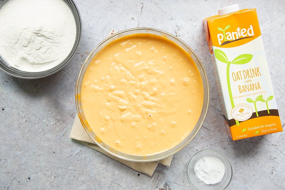 Sweet potato pancake mix in a bowl