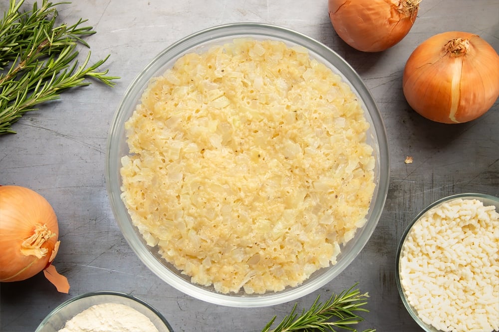 Steamed onion pudding in a bowl