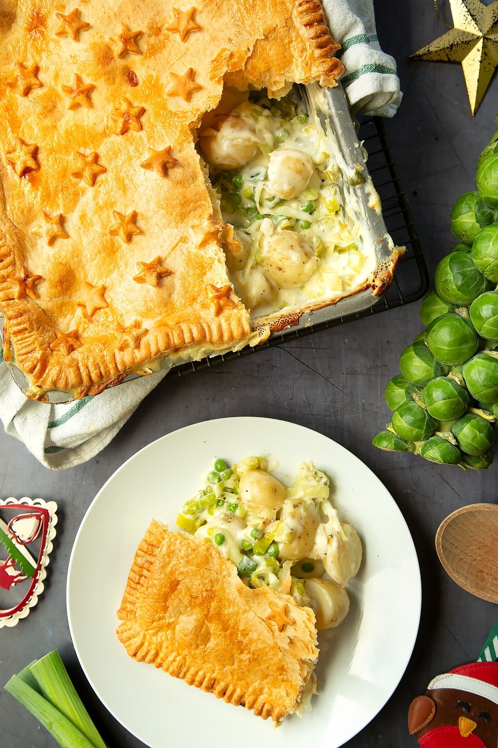 Serving the cheesy leek and potato pie