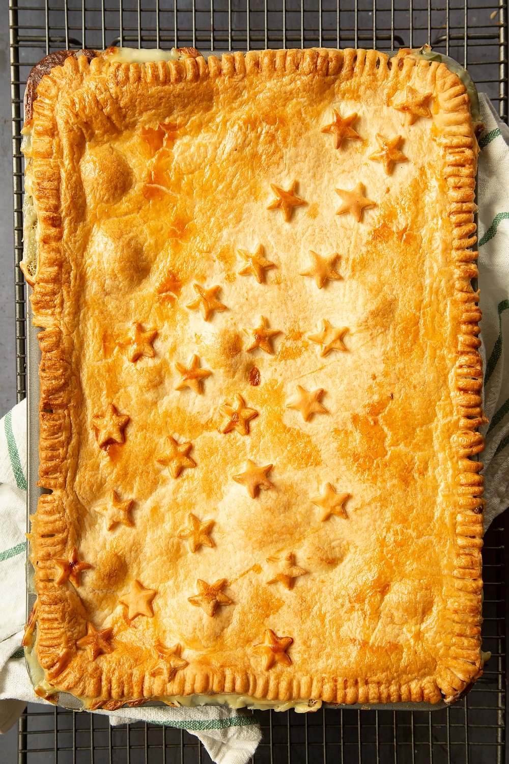 Freshly baked cheesy leek and potato pie